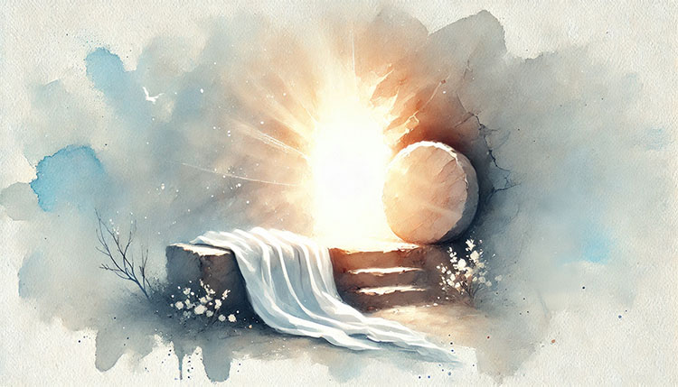 Easter Morning: The empty tomb with the stone rolled away, radia